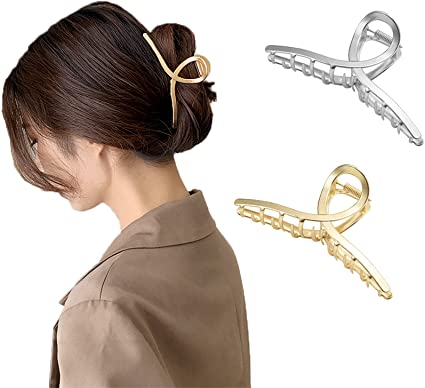 Hair Claw Clips - Large Brushed Metal Hair Jaw Clips, Strong Hold Hair Clips, Vintage Shark Claw Clips Clamp, Headdresses Hair Styling Accessories for Women and Girls Thin Thick Hair, 2Pcs
