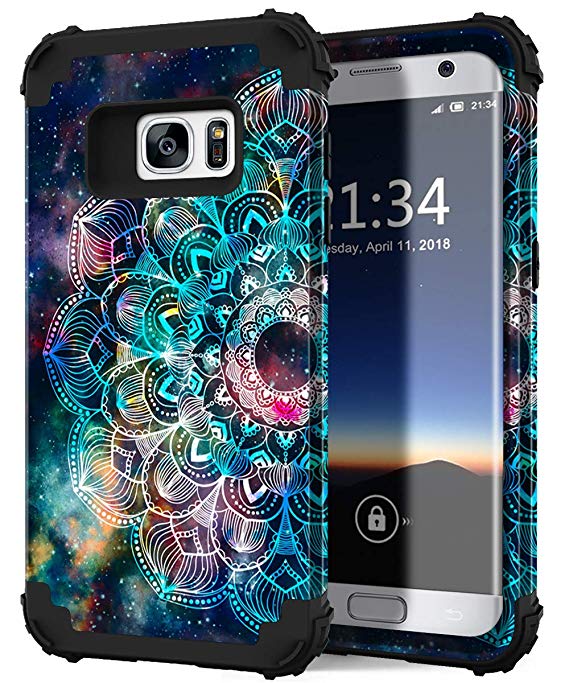 Galaxy S7 Case, SM-G930 Case, Hocase Heavy Duty Shockproof Hard Plastic Silicone Bumper Full Body Protective Phone Case for Samsung Galaxy S7 G930 w/Cute Flower Design - Mandala in Galaxy