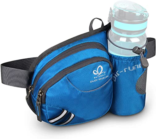 WATERFLY Waist Bag with Water Bottle Holder Hiking Fanny Pack Jogging Traveling Cycling Dog Walking Sports Waist Pouch
