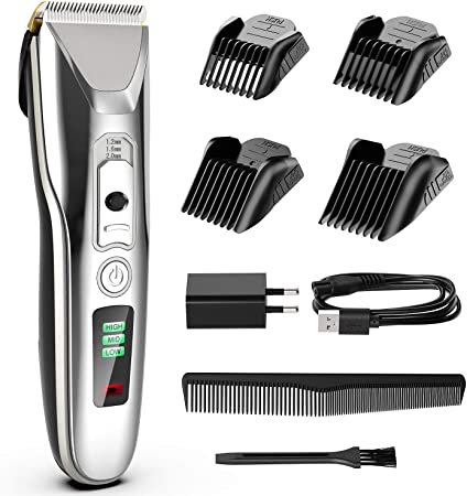 Paubea Cordless Hair Clippers for Men - Ceramic Blade Mens Hair Trimmer Beard Trimmer Hair Cutting & Grooming Kit Rechargeable, Silver Gray (EU Plug)