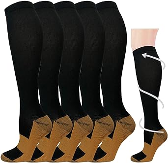 Hi Clasmix Graduated Medical Compression Socks for Women&Men Circulation Recovery-Knee High Supports Running Socks