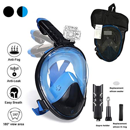 Ufanore Snorkel Mask [New Version 2.0] Full Face Snorkel Mask, Foldable 180° Panoramic View, Free Breathing, Anti-Fog and Anti-Leak Snorkeling Mask with Gopro Mount, Easy to Adjust