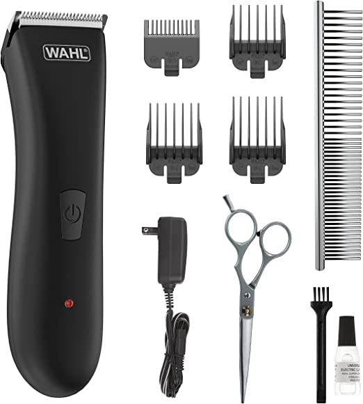 WAHL Clipper Rechargeable Pet Clipper Kit with Rinseable Stainless Steel Precision Blades for Grooming at Home with Stainless Steel Detangling Comb and Scissors - Model 9179