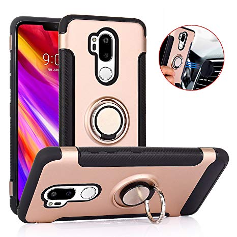 LG G7 Case, LG G7 ThinQ Case, Slim Drop Protection Cover, Ring Grip Holder Stand - Rose Gold