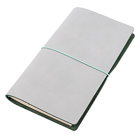 Standard Size Travelers Notebook Frost Green Refillable Leather Journal for Women, Blank Paper, 64 Pages
