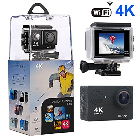 Action Camera,Bekhic 4K WiFi Ultra HD Waterproof Sport Camera with 170 Wide-Angle Lens and Rechargeable Battery, Including Waterproof Case and Full Accessories Kits