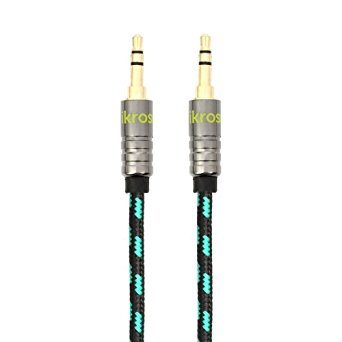 Audio AUX Cable, iKross 3 Feet 3.5mm AUX Jack Tangled-Free Braided Sleeve jacket Stereo Auxiliary Aux Audio Stereo Cable - Black/ Green