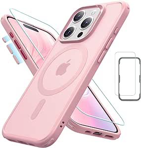 ESR for iPhone 15 Pro Case Set, Translucent Matte Case with Screen Protector, Compatible with MagSafe, Military-Grade Protection, Classic Series, Frosted Pink