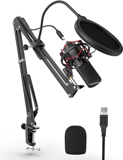 FIFINE Gaming microphone USB Microphone Kit with Arm Stand, Shock Mount, Pop Filter Desktop Laptop Windows/Mac Computer Microphone for Streaming, Podcast, YouTube, Recording, Zoom meeting-T732