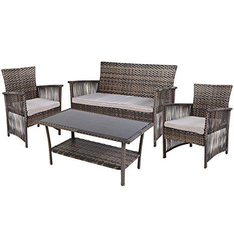 Grand patio Furniture Dining Set 4 PCS Garden Patio Furniture Set Rattan Wicker Brown Cushion Cover Seat