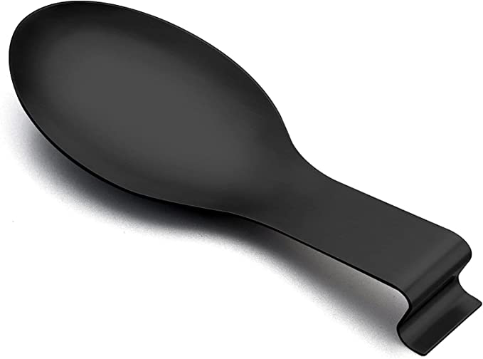 Spoon Rest, E-far Matte Black Stainless Steel Spoon Ladle Holder Spatula Rest for Kitchen Stove Top, Large Size & Dishwasher Safe