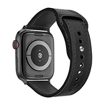 Tensea Leather Band Compatible with Apple Watch Band 42mm 44mm, Premium Genuine Leather Straps Replacement for Men Women iWatch Apple Watch Series 1, Series 2, Series 3, Series 4 (Black)