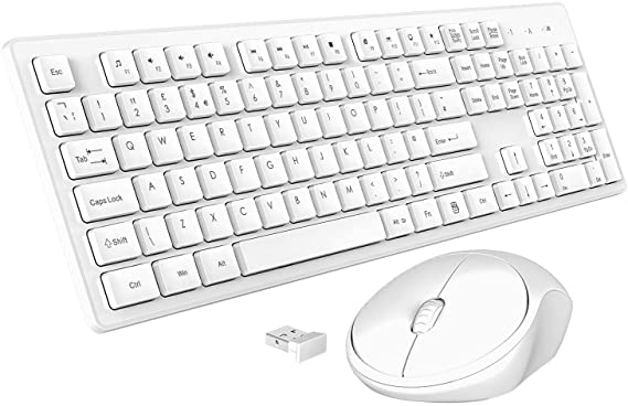 Wireless Keyboard & Mouse, TedGem Wireless Keyboard and Mouse 2.4G Mouse Keyboard Wireless Ergonomic Keyboard Mouse Set, 105 Keys for PC Desktops, Laptops, Mac OS & Windows (UK Layout) (white)