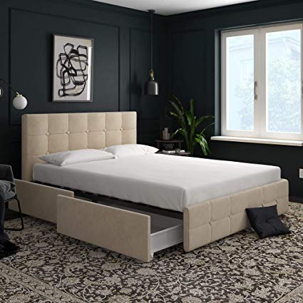 DHP 4346139 Rose Storage, Ivory Velvet-Queen Upholstered Bed