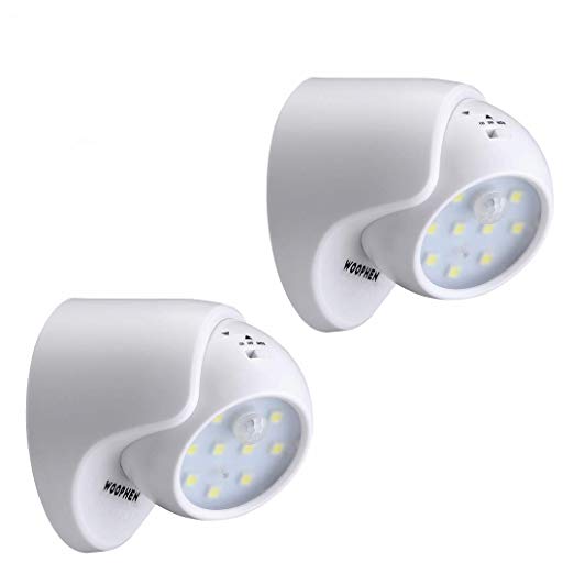 WOOPHEN Indoor Bright Wireless Fulcrum Motion Sensor LED Porch Light/Spotlight - Auto ON/Off, Battery Powered (White2)