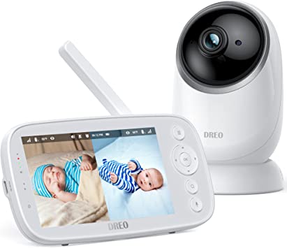 Dreo Video Baby Monitor, 5 inch LCD Screen, 720P HD Video & Audio, 5000mAh Rechargeable Battery, 2-Way Talkback, Night Vision, Remote Pan, Tilt & Zoom, Temperature Monitoring, VOX Mode, Split Screen