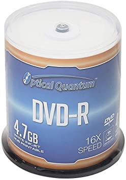 Optical Quantum DVD-R 4.7GB 16X White Inkjet Printable Hub Printable - 100pk Cake Box (FFB)
