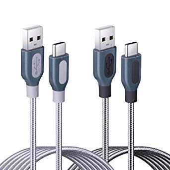 Type C Cable 10Ft, Eversame 2-Pack [Heavy Duty with High Strength] Nylon Braided Fast Charge & Data Transfer USB C Cable For Galaxy S9, LG G5/G6/V20/V30,HTC 10, Nintendo Switch, OnePlus2(Black Silver)