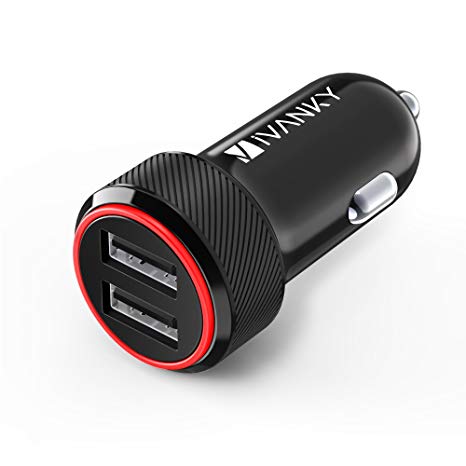 Car Charger- iVanky 4.8A 24W Dual Port Car Charger for iPhone X/8/7/6S/Plus/5 iPod Pro/Air 2/Mini Samsung Galaxy S9/S8/S7/S6/Edge/Plus LG Nexus HTC and More- Black
