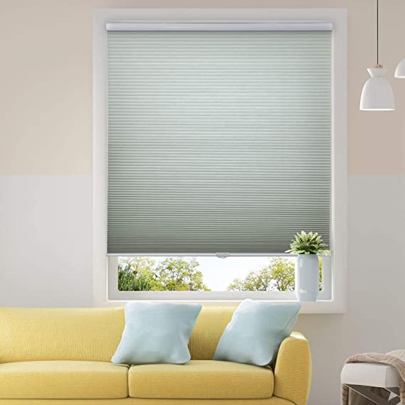 SBARTAR Honeycomb Cellular Shades Cordless Light Filtering for Windows Inside & Outside Mount, 46" W x 48" H, Cool Silver(Light Filtering)