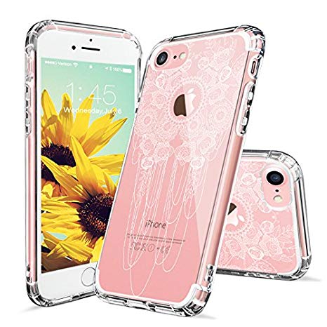 iPhone 7 Case, Clear iPhone 7 Case, MOSNOVO White Floral Henna Mandala Lace Rose Flower Pattern Printed Clear Design Back Case with TPU Bumper Cover for iPhone 7 (2016)