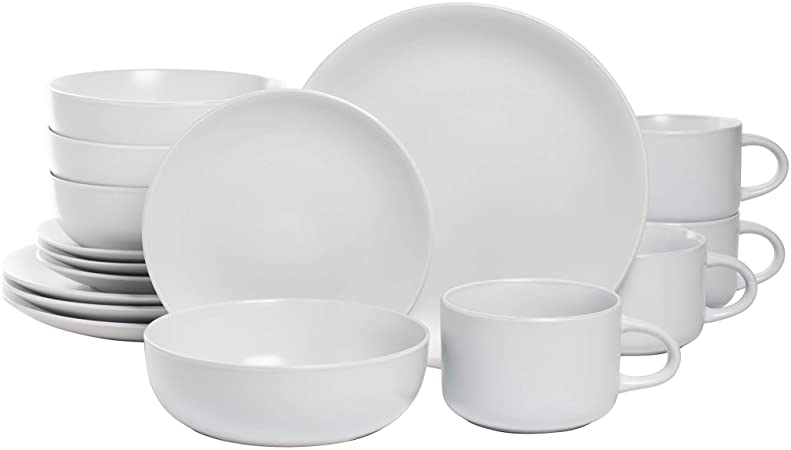 10 Strawberry Street WM-16-WHT Wazee Matte 16 Pc, White Dinnerware Set, Service for 4