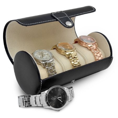 Sorbus® Leatherette Roll-Style Travel Watch Organizer - Storage Case Holds up to 3 Watches
