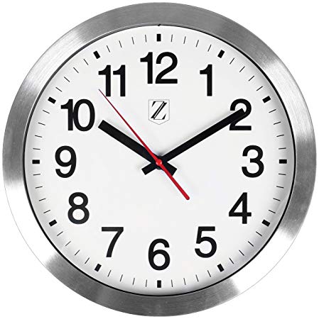ZOYER Large Wall Clock 12 Inch Round Non-Tick Silent Decorative Wall Clock Universal Large Numbers - Silver