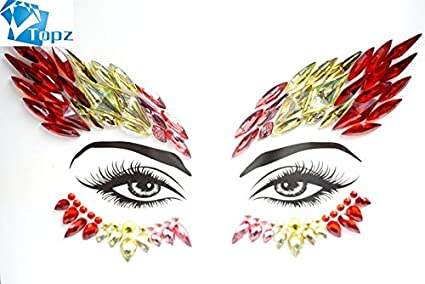 halloween face jewels stick on crystal jewelry eyebrow Forehead face gems Christmas Party Temporary tattoo jewel face mask Face body Sticker (yellow red/SV04)