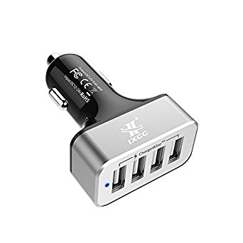 iXCC UL Certified 48W/9.6A 4 Port Fast Car Charger Adapter for iPhone 7s 6s Plus, USB Car Charging Ports for Galaxy S8  S7 S6 Edge, iPad Pro Air mini, Note 5, LG, Nexus and More - Silver-Upgrade