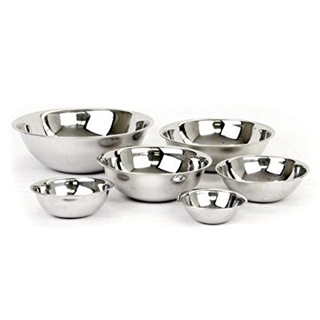 Winco Set of 6 Mixing Bowls, 0.75, 1.5, 3, 4, 5, and 8 Quart. Stainless Steel with Mirror Finish. (Set of 6)