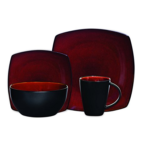 Gibson Home Soho Lounge Square 16-Piece Dinnerware Set, Red, Service for 4