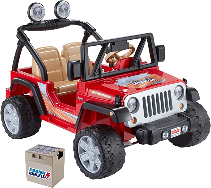 Fisher-Price Power Wheels Jeep Wrangler Red Ride-On Vehicle with Extra Rechargeable 12-V Battery for Kids Ages 3 Years and Up