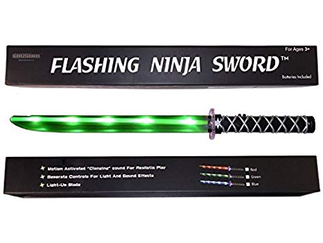 Ninja Sword Toy Light-Up (LED) Deluxe with Motion Activated Clanging Sounds – Green -in a Gift Ready Packaging and Separate Sound Control