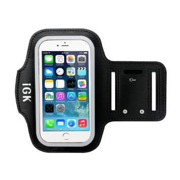 iGK Premium Water Resistant Sports Armband for iPhone 6S/6/5S/5/5C/4/4S with Dual Arm-Size Slots and Key Holder (Black)