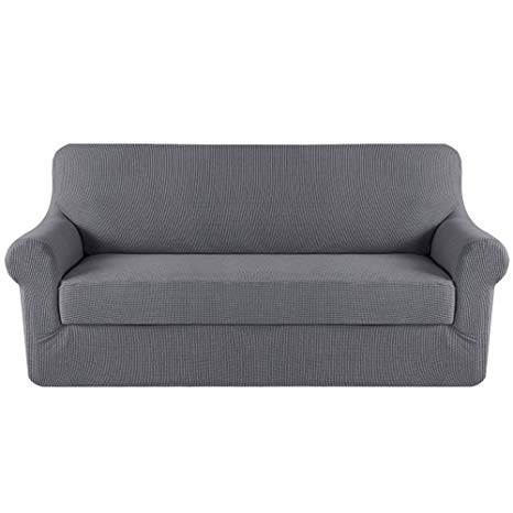 Sofa Slipcover 2 Piece For Extra Larger Furniture Cover Jacquard Stretch Sofa Cover for 4 Seater XL Sofa, Slip Resistant Stylish Furniture Protector, Machine Washable(XL Sofa, Charcoal Gray)