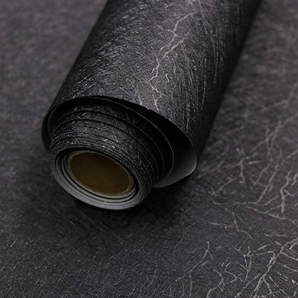 Abyssaly Black Wallpaper Peel and Stick 118"X17.7", Embossed Wall Paper Sticker Pull and Stick for Bedroom, Self Adhesive Removable Solid Black Silk Textured Wall Covering Cabinets Furniture