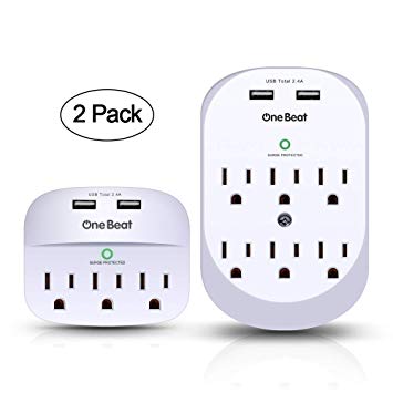 Multi Wall Outlet Adapter Surge Protector with Smart USB Charging Port, 490 Joule, ETL Certified - 2 Pack