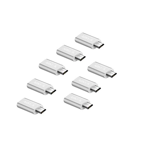 ARKTEK USB-C (Female) Adapter - USB Type C (Female) to Micro USB (Male) Sync and Charging Adapter for Digital Camera Power Bank Samsung Galaxy S7/S7 Edge and More (Pack of 8, Silver)