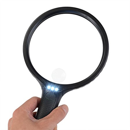 BearMoo 5.5" Extra Large Magnifying Glass with Light 2X Lens 5X Zoom Jumbo Lighted Magnifier Glass