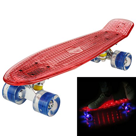 WeSkate Mini Cruiser Skateboard Crystal Complete 22" Skate Board with LED Light Up Deck for Adult Youth Beginner, Birthday Gift for Kids Age 5 Up