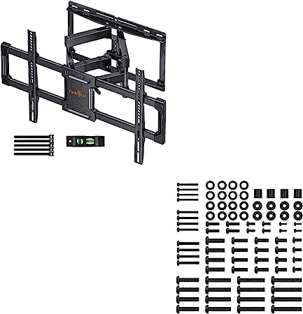 Perlegear Full Motion TV Wall Mount for Most 37–82 inch Flat Curved TVs up to 100 lbs & Universal TV Mounting Hardware Kit Fits Most TVs up to 80 inches, M4, M5, M6, M8 Screws