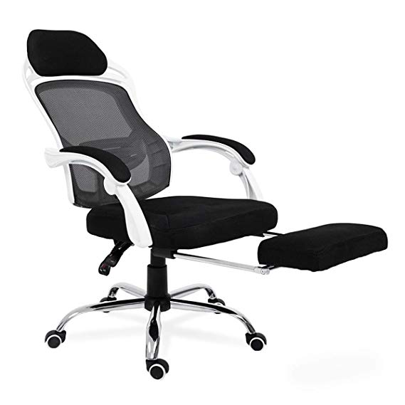 Reclining Office Desk Chair with Footrest, Adjustable High Back Ergonomic Computer Task Chair, for Office, Home and Study Room (White)
