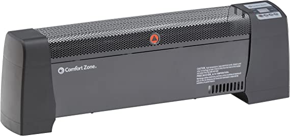 Comfort Zone CZ650B 750/1,500-Watt Electric Baseboard Space Heater with Digital Thermostat, Dent-Proof End Panels, Overheat Protection System, Safety Tip-Over Switch, & Stay-Cool Body, Black