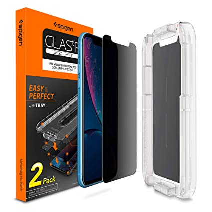 Spigen Tempered Glass Screen Protector [with Installation Kit] Designed for iPhone XR [2Pack] - Black Privacy