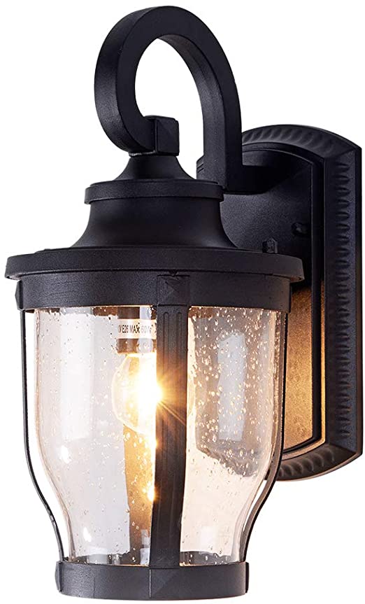 Outdoor Porch Light Exterior Wall Light Fixtures, Outdoor Carriage Lights Black Finish with Clear Seeded Glass Shade for Porch, Patio, Garage, Yards, IP65 Waterproof, Black