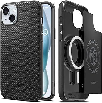 Spigen Magnetic Mag Armor MagFit Designed for iPhone 15 Case, [Military-Grade Protection] Compatible with MagSafe (2023) - Matte Black