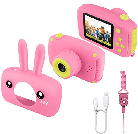 JAMSWALL Kids Camera,12MP 1080P FHD Digital Video Camera with 28 funny filters , Soft Silicone Cute Shell , Lanyard , 2.4 Inch IPS Screen for 3-14 Years Girls Birthday Chrismas Gift