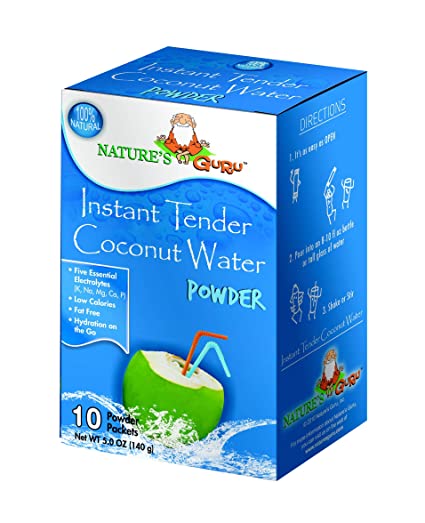Nature's Guru Instant Tender Coconut Water Powder, Original Flavor, 10 Count Single Serve On-the-Go Drink Packets