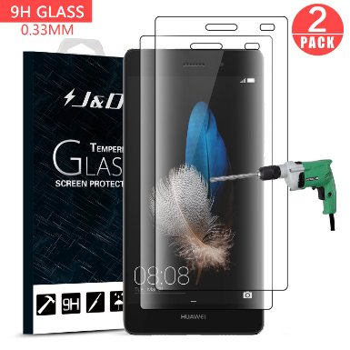 Huawei P8 Lite Screen Protector, J&D HUAWEI P8 Lite Glass Screen Protector [Tempered Glass] HD Clear Ballistic Glass Screen Protector for P8 Lite (2 Pack)